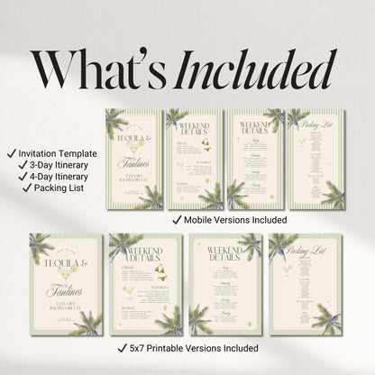 Tequila &amp; Tanlines Bachelorette Weekend Bundle – Beach Canva Templates