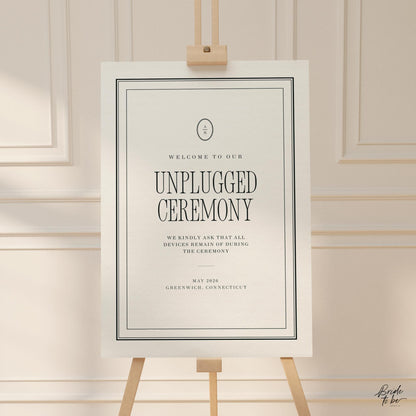 Black &amp; Ivory Unplugged Ceremony Sign | Elegant Canva Template