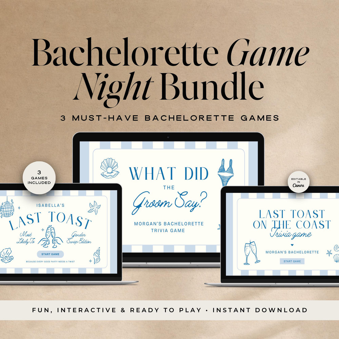 Last Toast On The Coast Bachelorette Games Bundle | Animated Canva Games