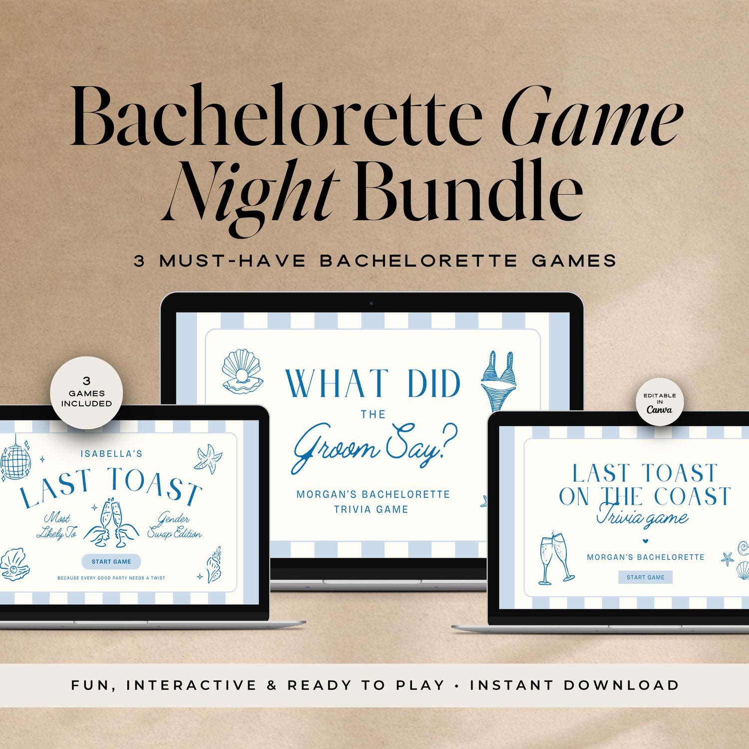 Last Toast On The Coast Bachelorette Games Bundle | Animated Canva Games