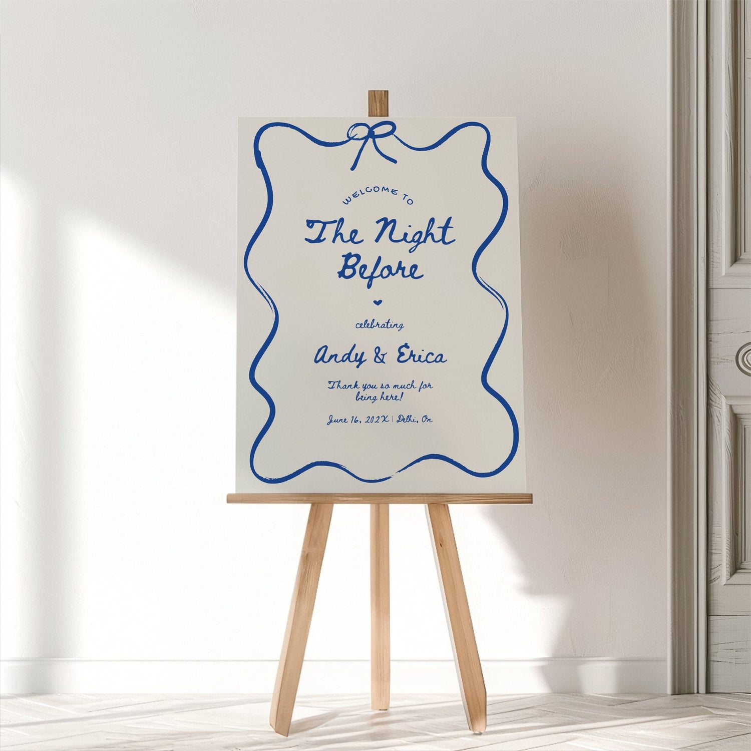 Wavy Hand-Drawn Rehearsal Dinner Welcome Sign – Modern Whimsical Canva Template