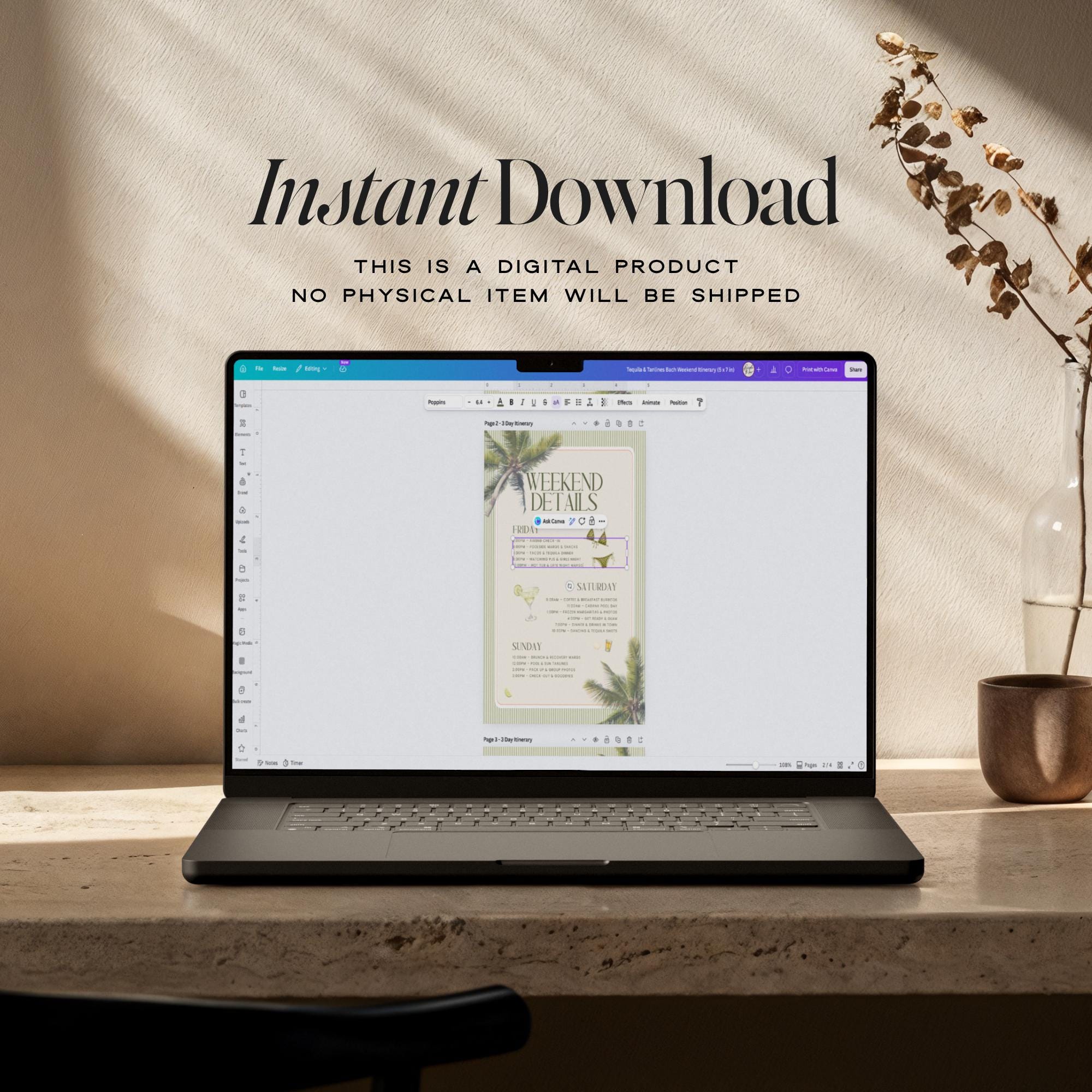 Tequila &amp; Tanlines Bachelorette Weekend Bundle – Beach Canva Templates
