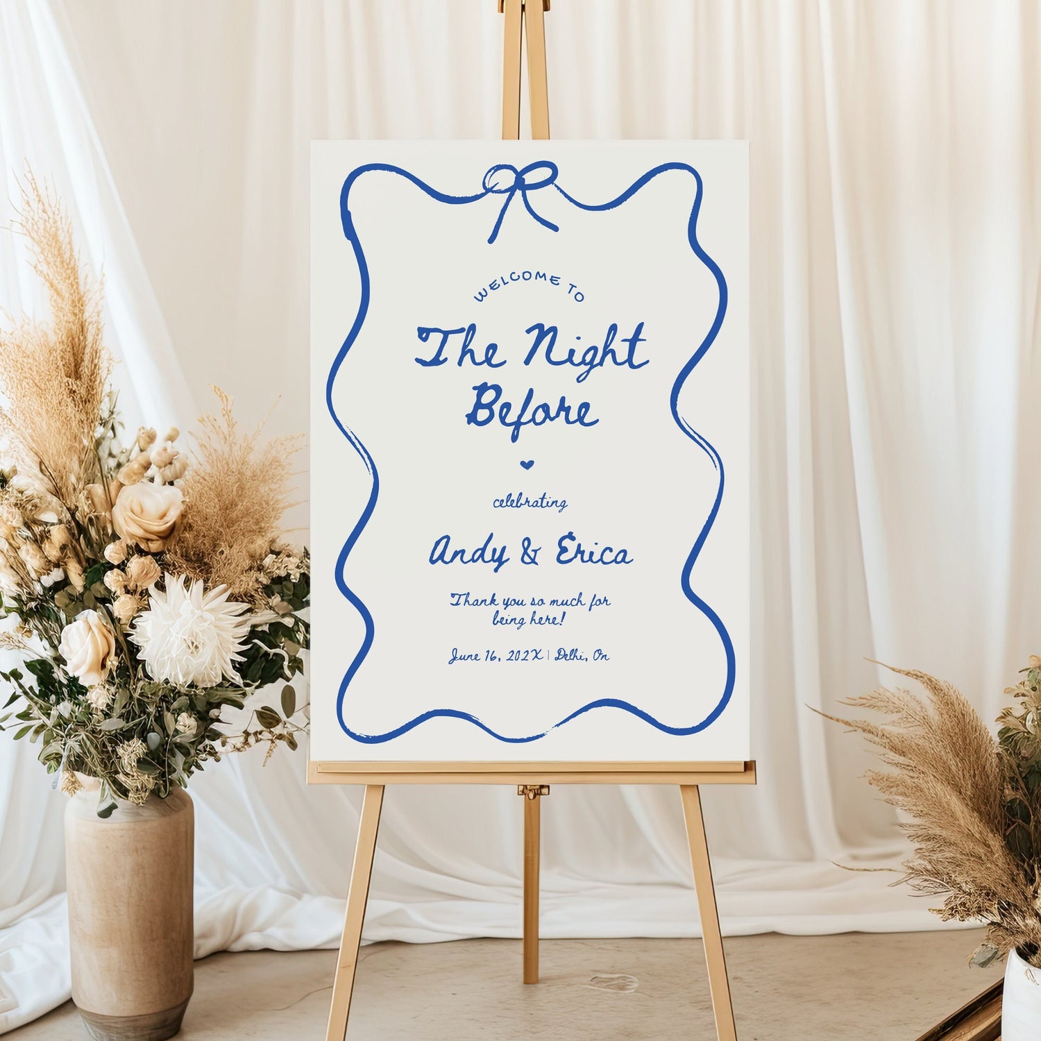 Wavy Hand-Drawn Rehearsal Dinner Welcome Sign – Modern Whimsical Canva Template