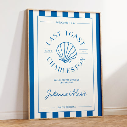 Last Toast On The Coast Bachelorette Welcome Sign – Beach Canva Template