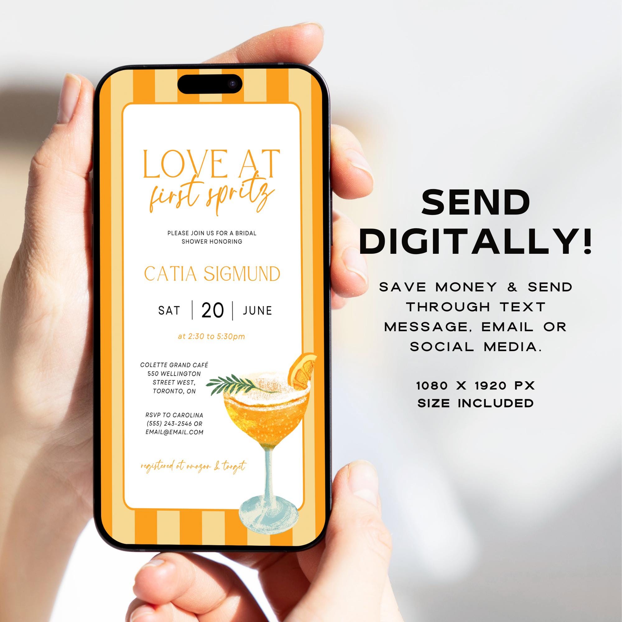 Love At First Spritz Bridal Shower Invitation – Editable Aperol Spritz Bridal Brunch Canva Template