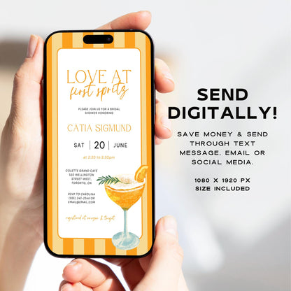 Love At First Spritz Bridal Shower Invitation – Editable Aperol Spritz Bridal Brunch Canva Template