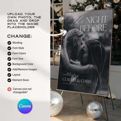 The Night Before Photo Rehearsal Dinner Sign – Editable Canva Template, Rehearsal Dinner Welcome Sign, The Night Before Wedding Sign