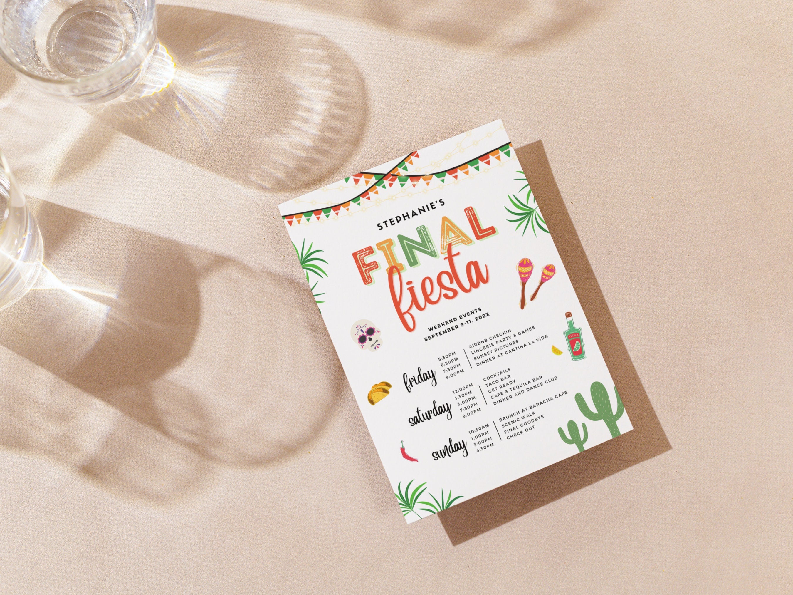 Final Fiesta Bachelorette Itinerary Template – Fiesta Weekend Schedule Canva DIY