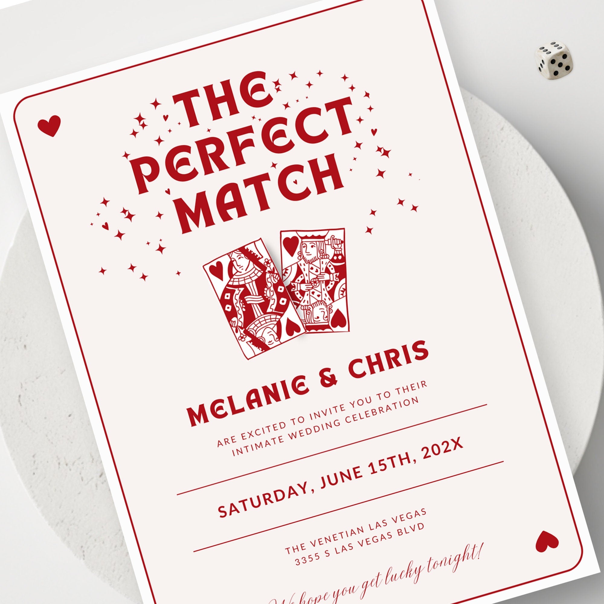 Vegas Wedding Invitation Template – Las Vegas Wedding Invite, Travel Theme Wedding Invitation, Perfect Match Elopement Announcement