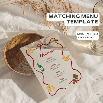 Italian Pasta Engagement Party Invitation – Let’s Celebrate Editable Canva Template