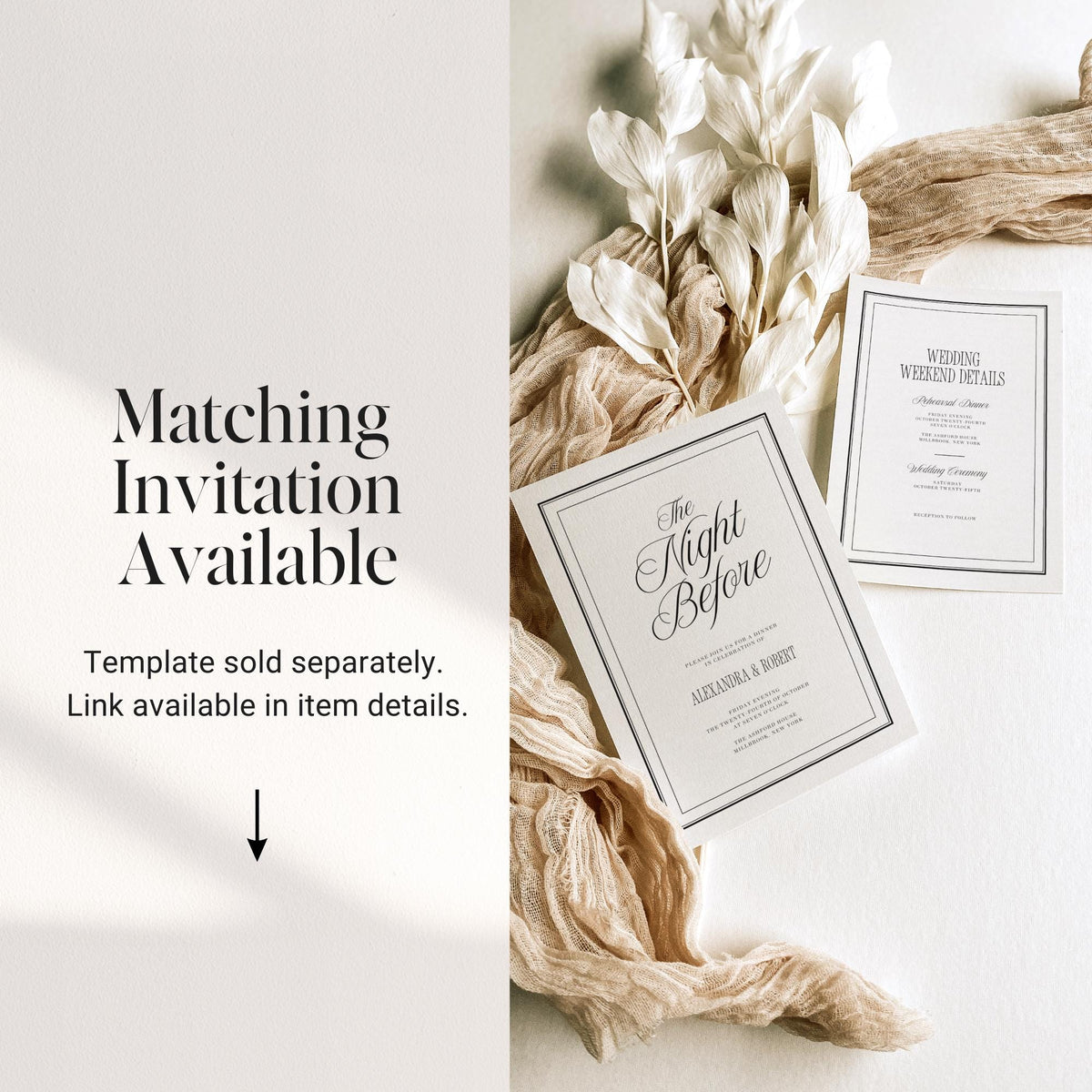 Black &amp; Ivory Night Before Welcome Sign | Rehearsal Dinner Canva Template