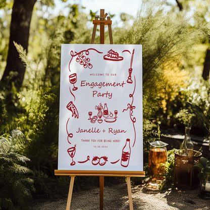 Whimsical Italian Rehearsal Dinner Welcome Sign – Hand-Drawn Engagement Party Canva Template