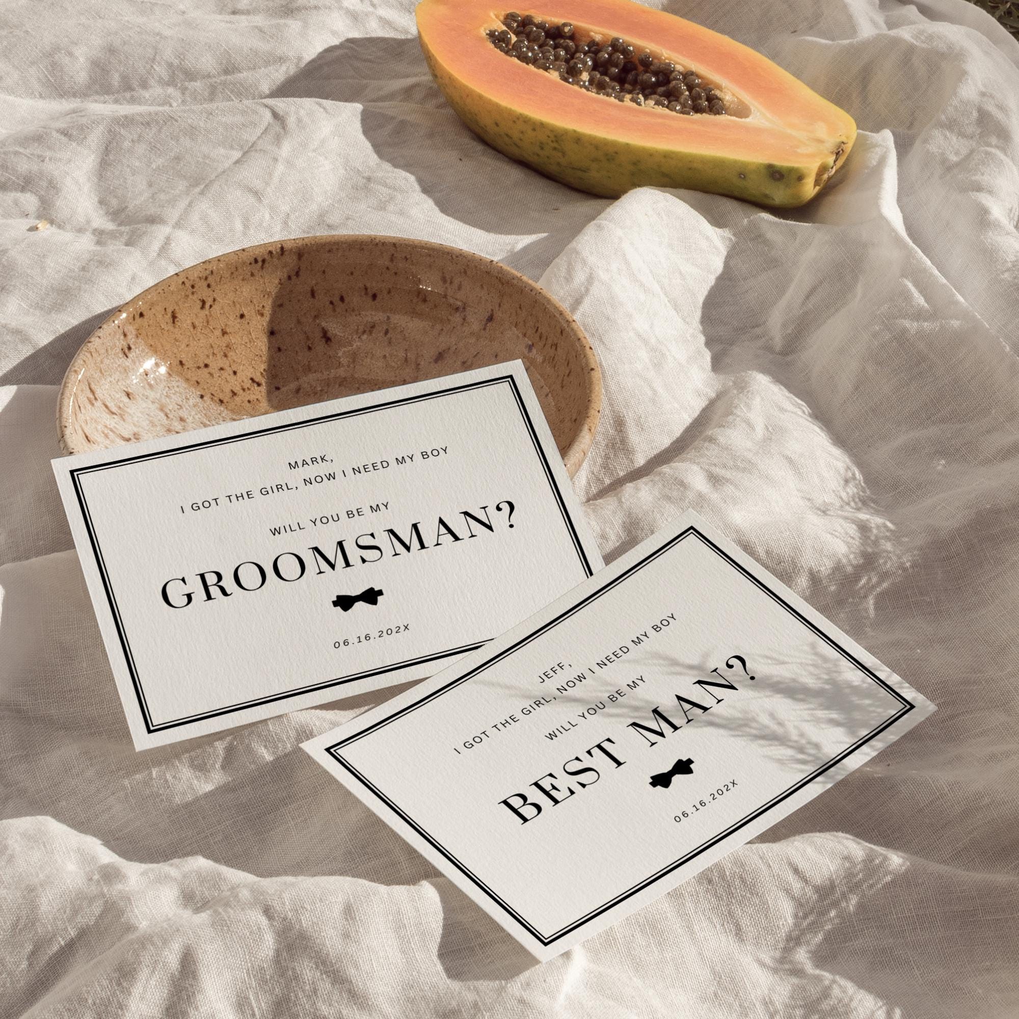 Simple Groomsmen Proposal Card Template, Rustic Best Man Proposal, Bowtie Will You Be My Best Man, Groomsman Cards Editable Template Canva