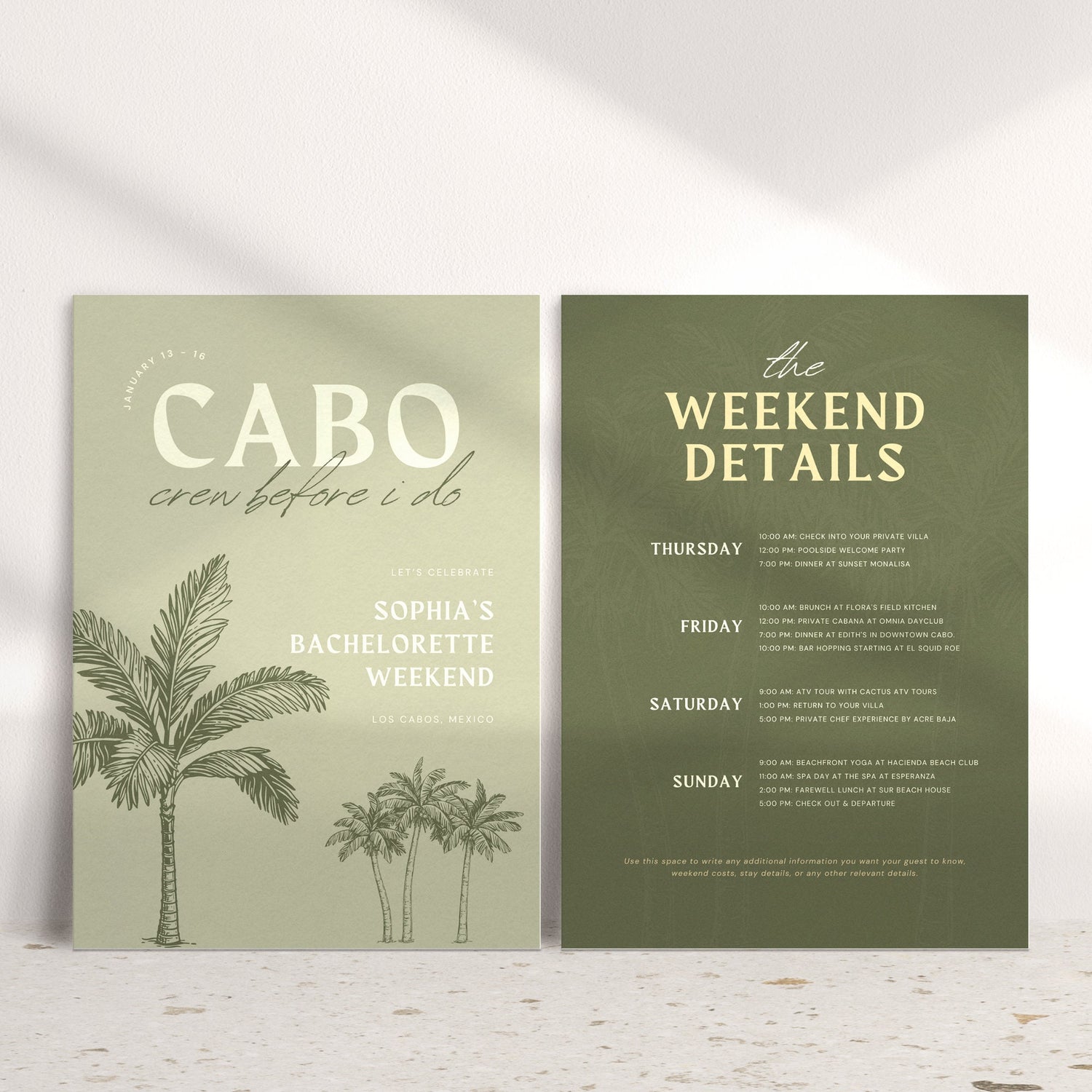 Cabo &amp; Tulum Bachelorette Weekend Itinerary + Travel Checklist – Editable Canva Template for Mexico Girls Trip