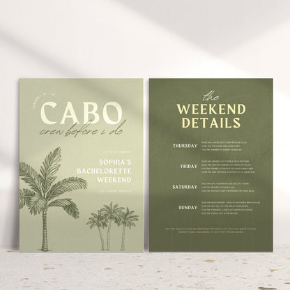 Cabo &amp; Tulum Bachelorette Weekend Itinerary + Travel Checklist – Editable Canva Template for Mexico Girls Trip