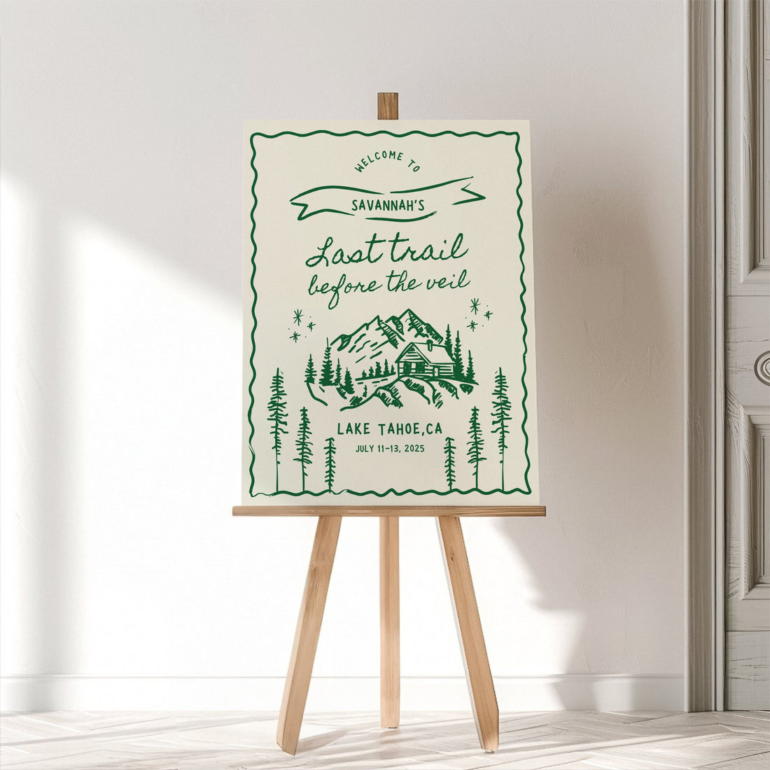 Camp Bachelorette Welcome Sign - Rustic Hiking &amp; Mountain Canva Template