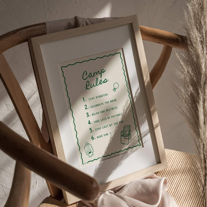 Camp Bachelorette Invitation &amp; Itinerary – Editable Canva Template for Glamping or Last Trail Before the Veil Weekend
