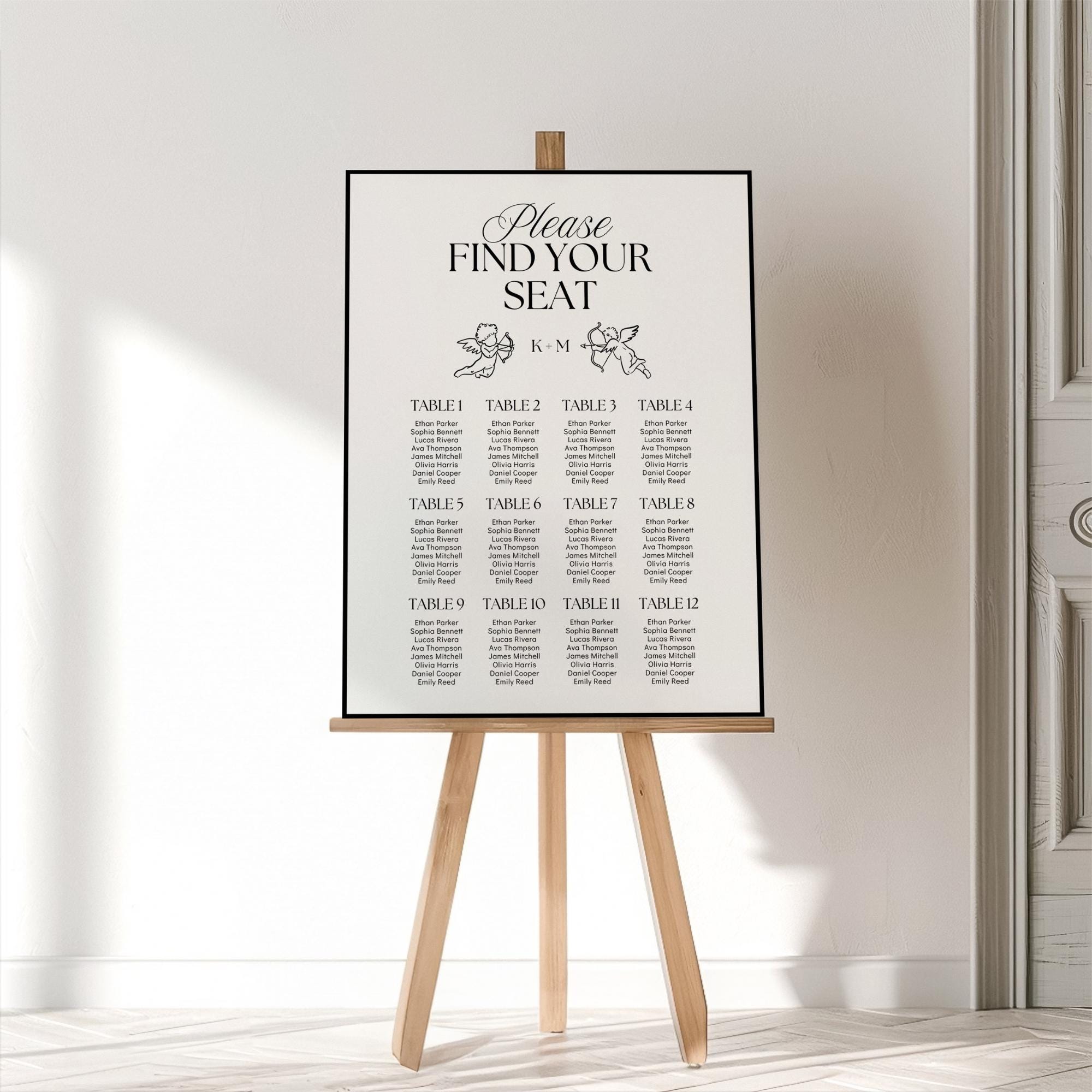 Old Money Wedding Seating Chart Template – Hand-Drawn Vintage Elegance Reception Sign, Editable Canva Template
