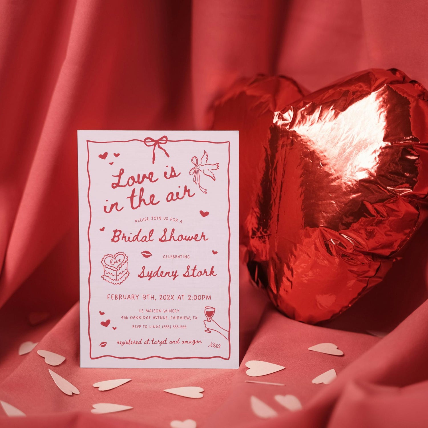 Valentine Bridal Shower Invitation – Pink “Love Is In The Air” Editable Canva Template