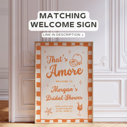 Orange “That’s Amore” Bachelorette Invitation, Itinerary &amp; Packing List – Editable Canva Template