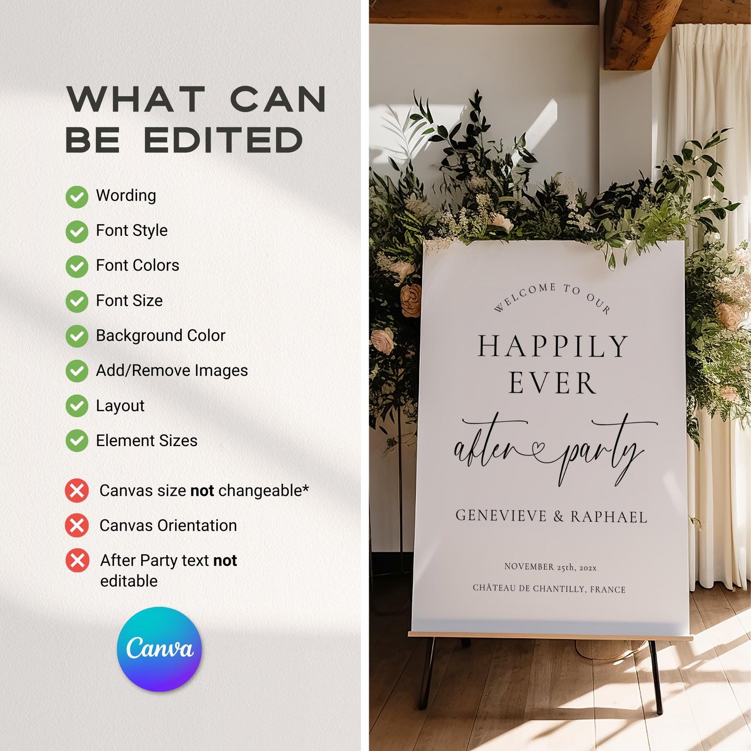 Happily Ever After Wedding Welcome Sign – Minimalist Modern Reception Canva Template