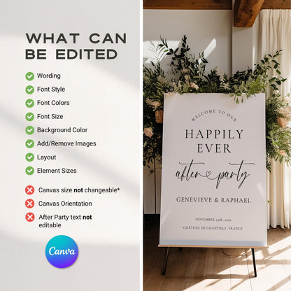 Happily Ever After Wedding Welcome Sign – Minimalist Modern Reception Canva Template