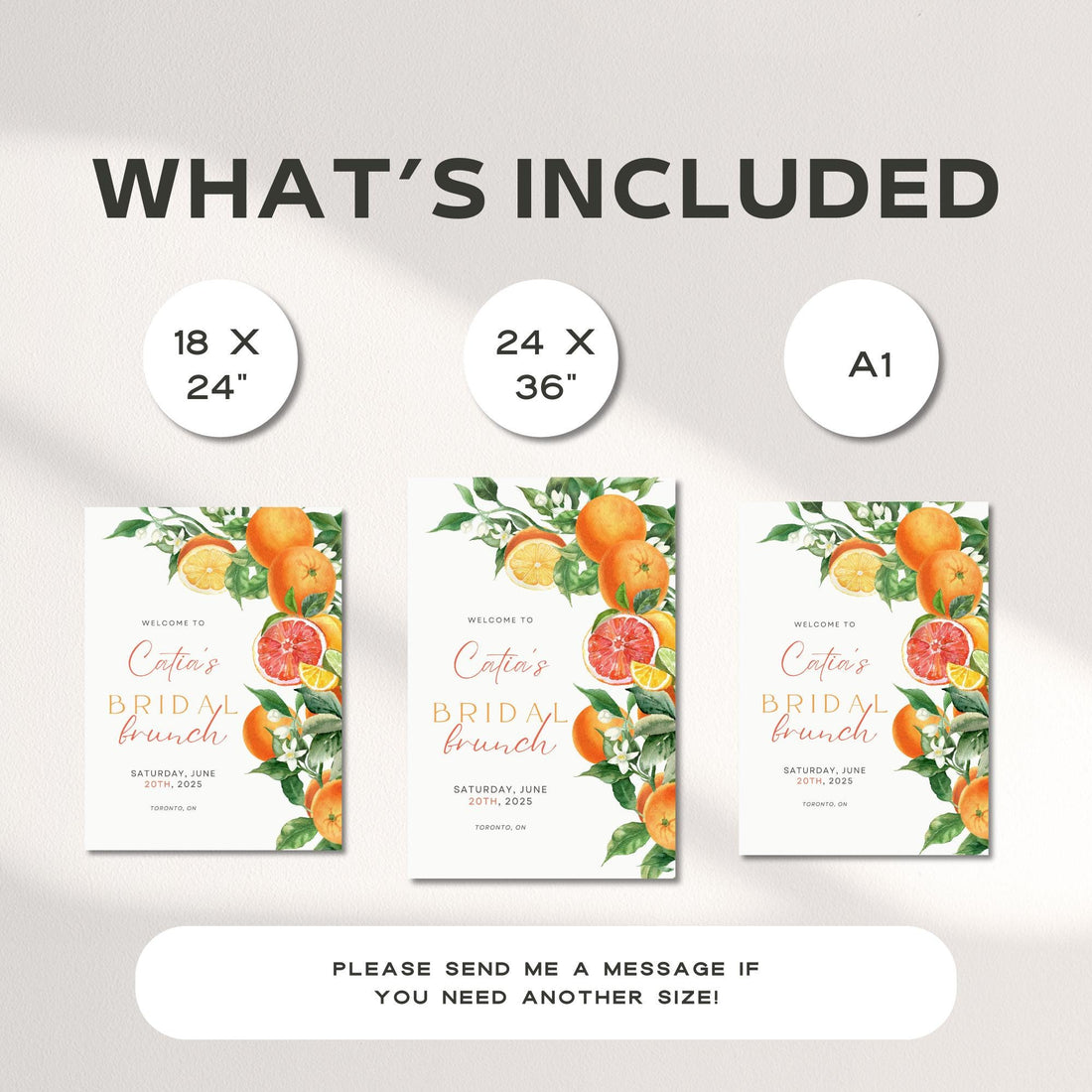 Orange Citrus Bridal Shower Sign Editable Template – “She Found Her Main Squeeze” Printable Floral Bridal Shower Decor (DIY Canva)