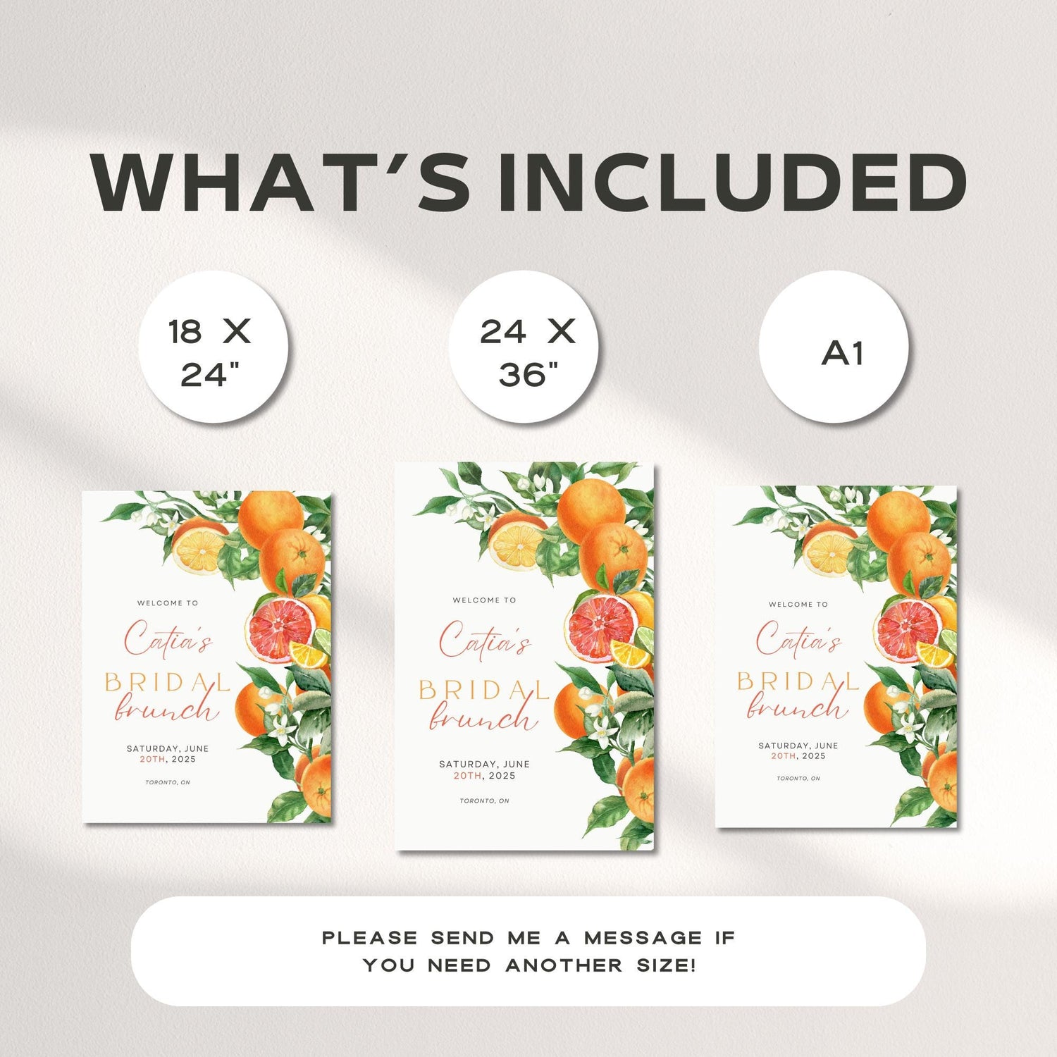 Orange Citrus Bridal Shower Sign Editable Template – “She Found Her Main Squeeze” Printable Floral Bridal Shower Decor (DIY Canva)
