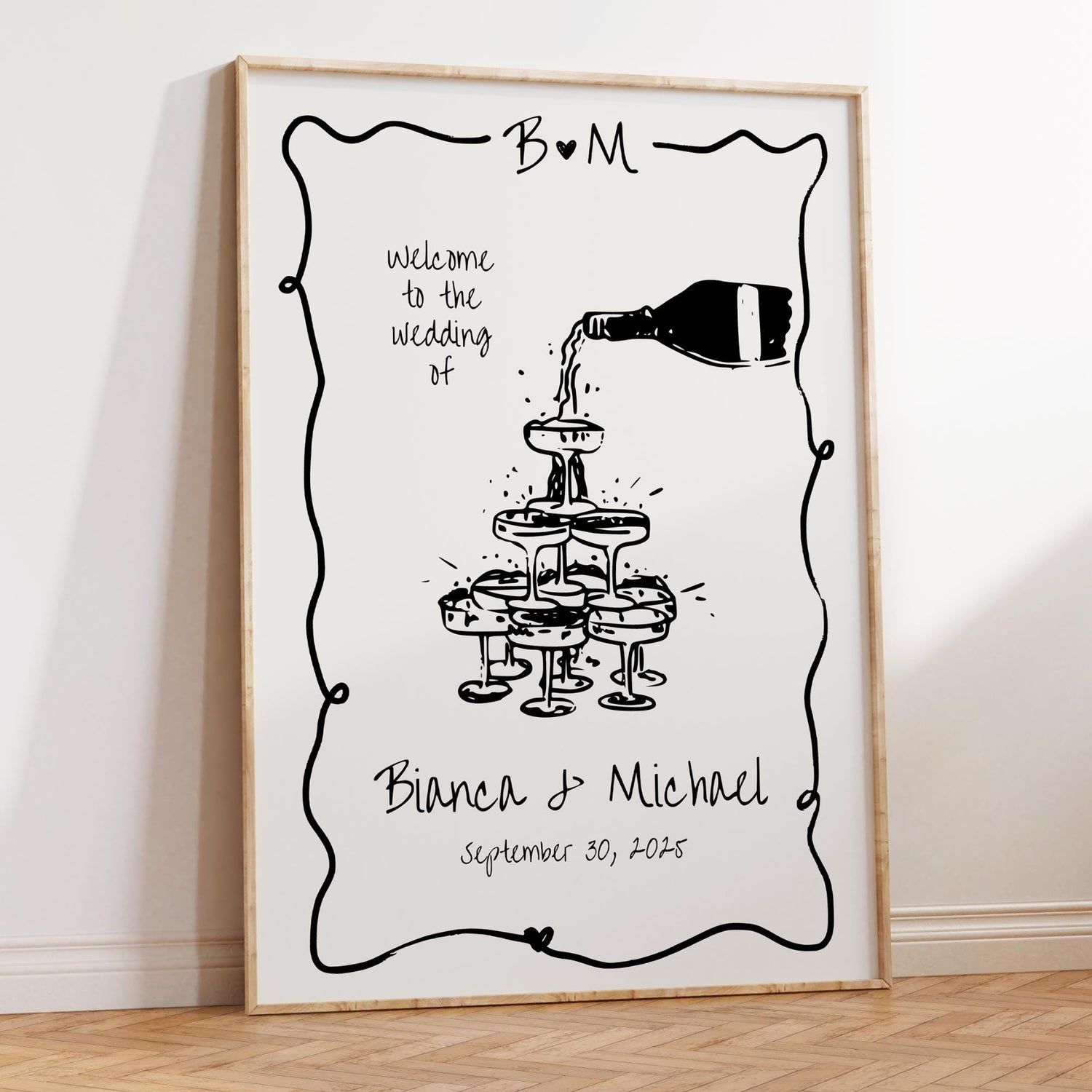 Engagement Party Welcome Sign - Editable Champagne Tower Canva Template