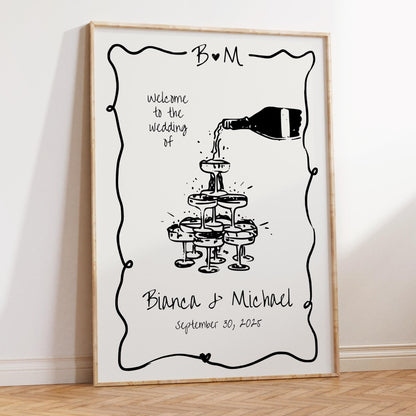 Engagement Party Welcome Sign - Editable Champagne Tower Canva Template
