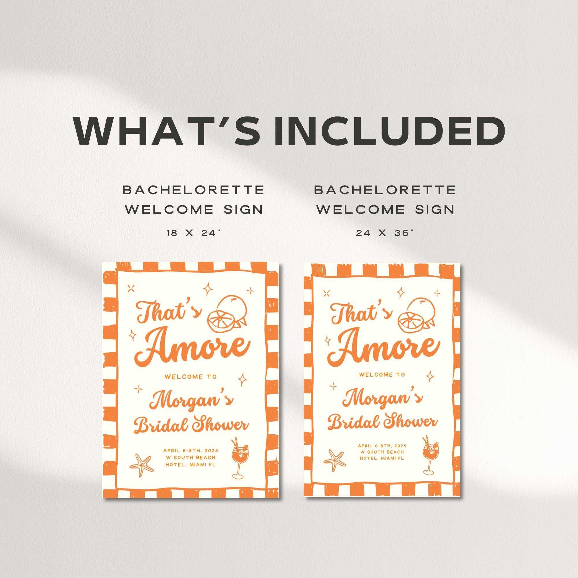 Orange That’s Amore Bachelorette Welcome Sign – Aperol Spritz Beach Party Canva Template