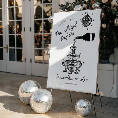 The Night Before Rehearsal Dinner Sign, Champagne Rehearsal Dinner Welcome Sign, Hand Drawn The Night Before Sign, Engagement Party Sign DIY
