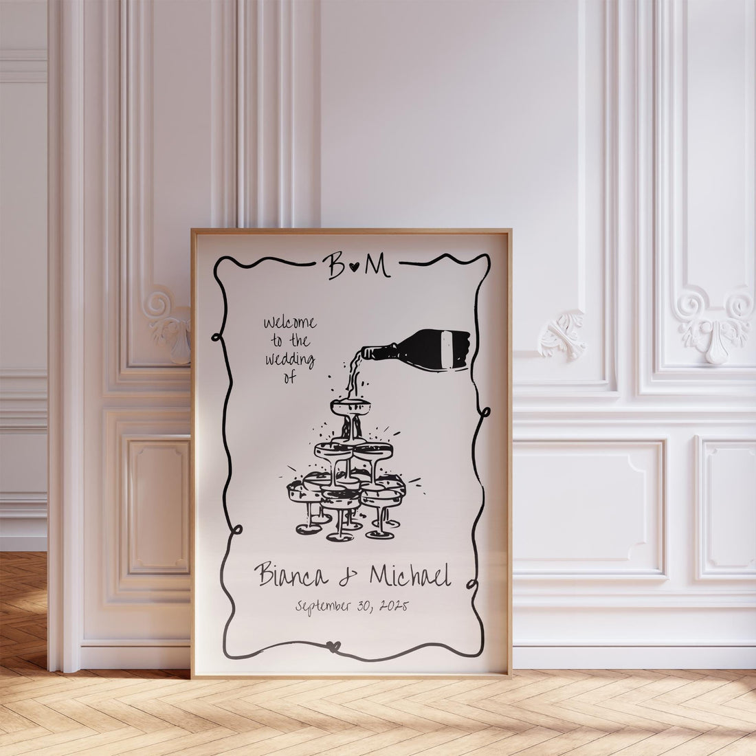 Engagement Party Welcome Sign - Editable Champagne Tower Canva Template
