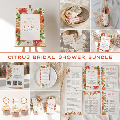Citrus Bridal Shower Bundle Template – Main Squeeze Invitation, Games &amp; Decorations – Editable Canva Spring Bridal Brunch