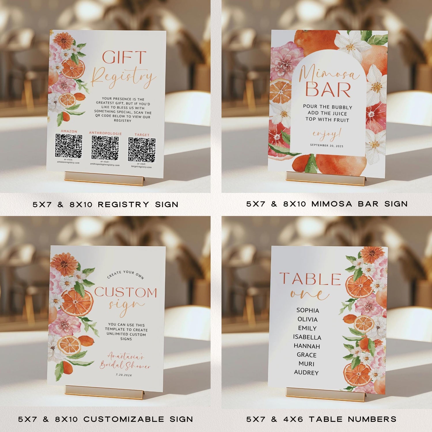 Citrus Bridal Shower Bundle Template – Main Squeeze Invitation, Games &amp; Decorations – Editable Canva Spring Bridal Brunch