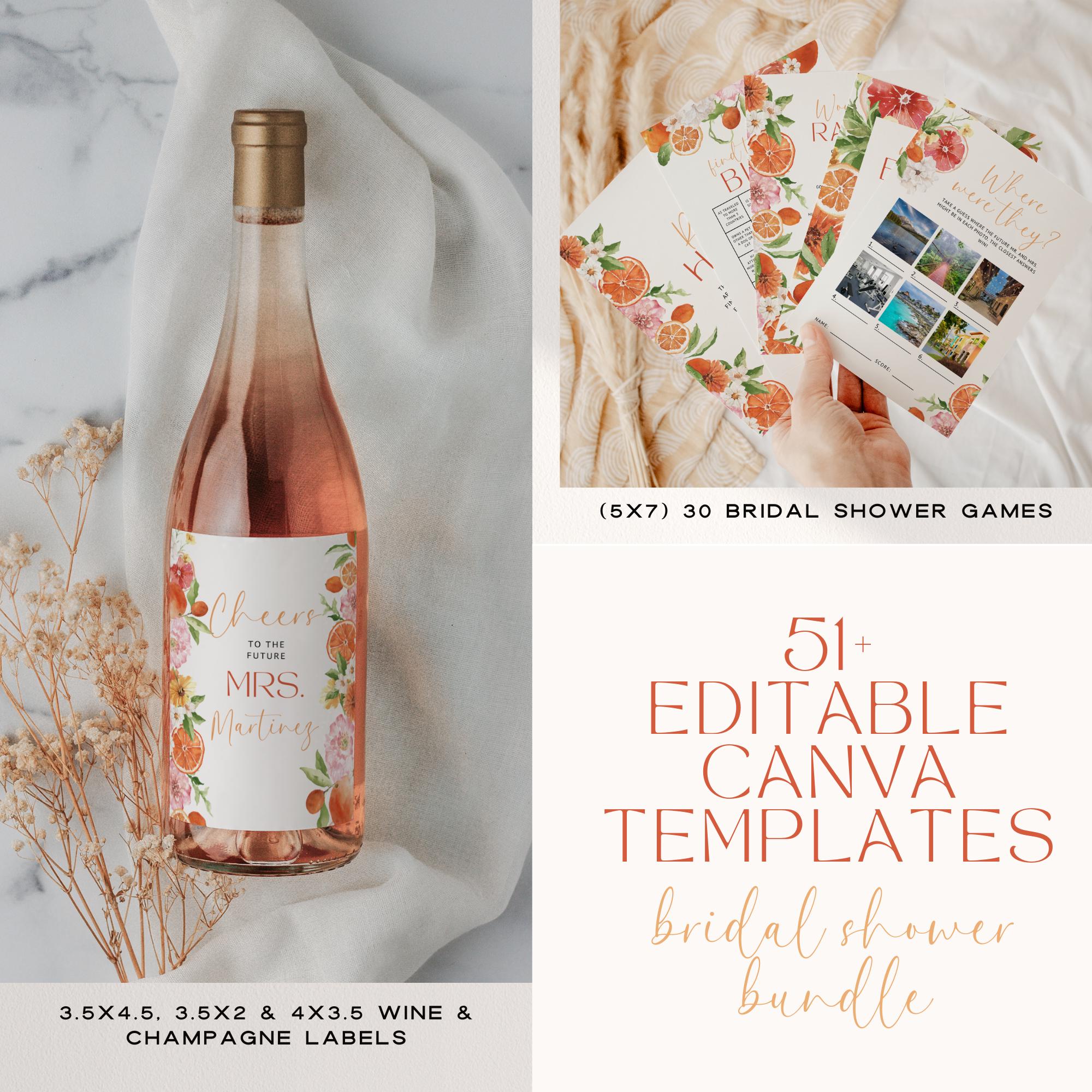 Citrus Bridal Shower Bundle Template – Main Squeeze Invitation, Games &amp; Decorations – Editable Canva Spring Bridal Brunch