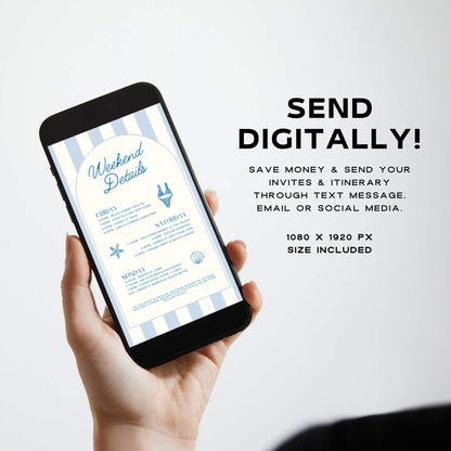 Last Toast on the Coast Bachelorette Itinerary &amp; Beach Party Invitation – Editable 30A Bachelorette Invitation Template – Customizable Canva Design