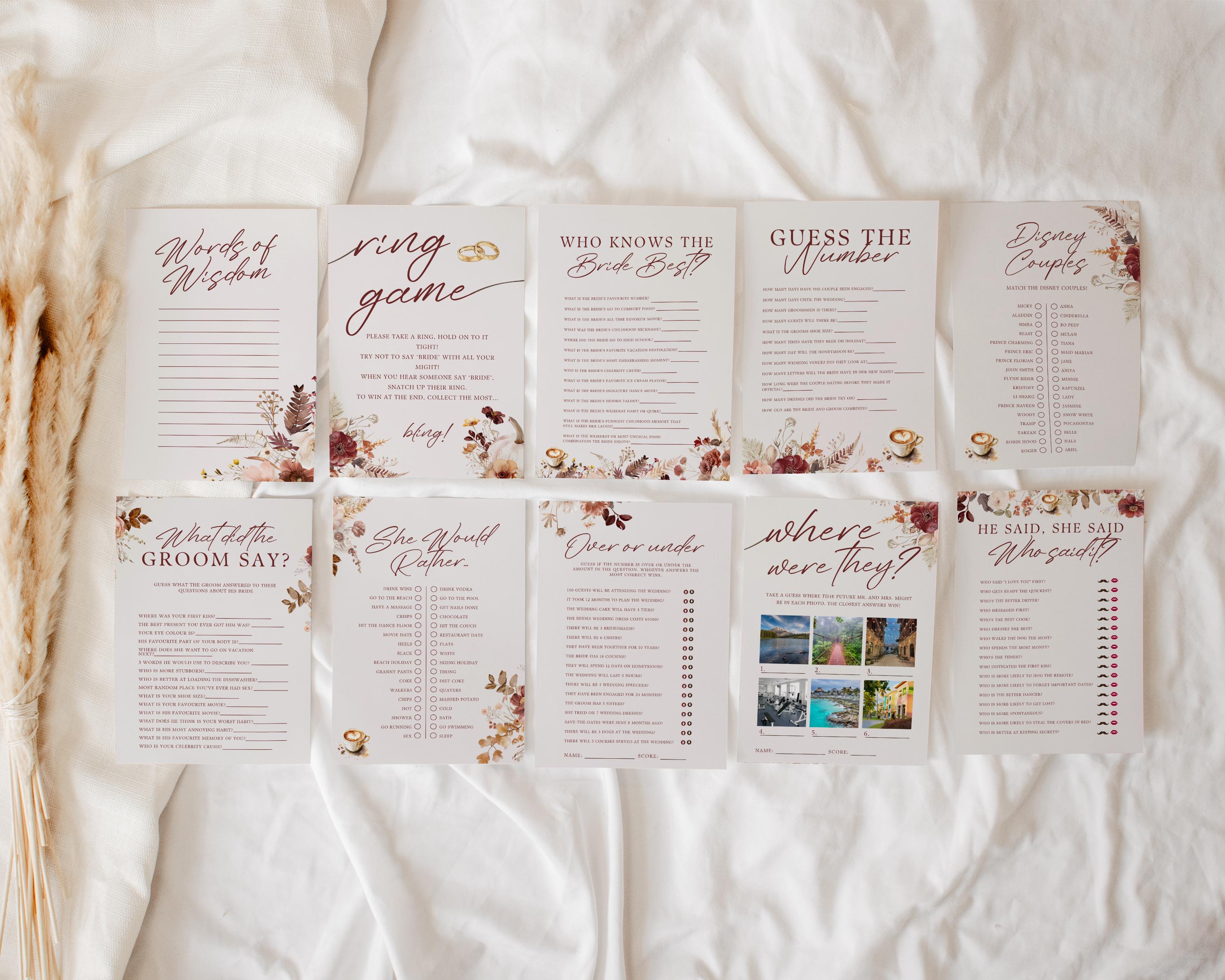 Love is Brewing Bridal Shower Games - Fall Theme Canva Templates
