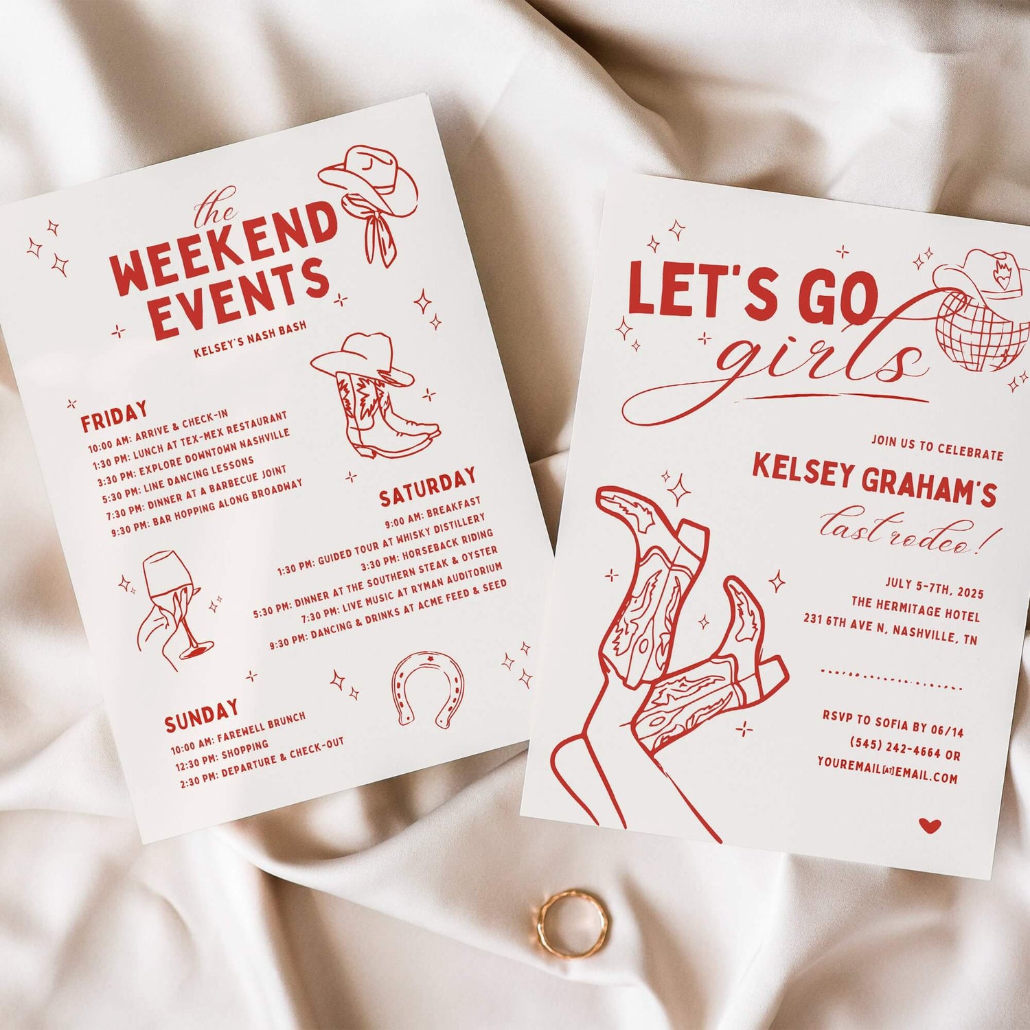 Let’s Go Girls Bachelorette Itinerary Template – Nashville Invitation, Disco Cowgirl, Last Rodeo, Nash Bash Party Printable