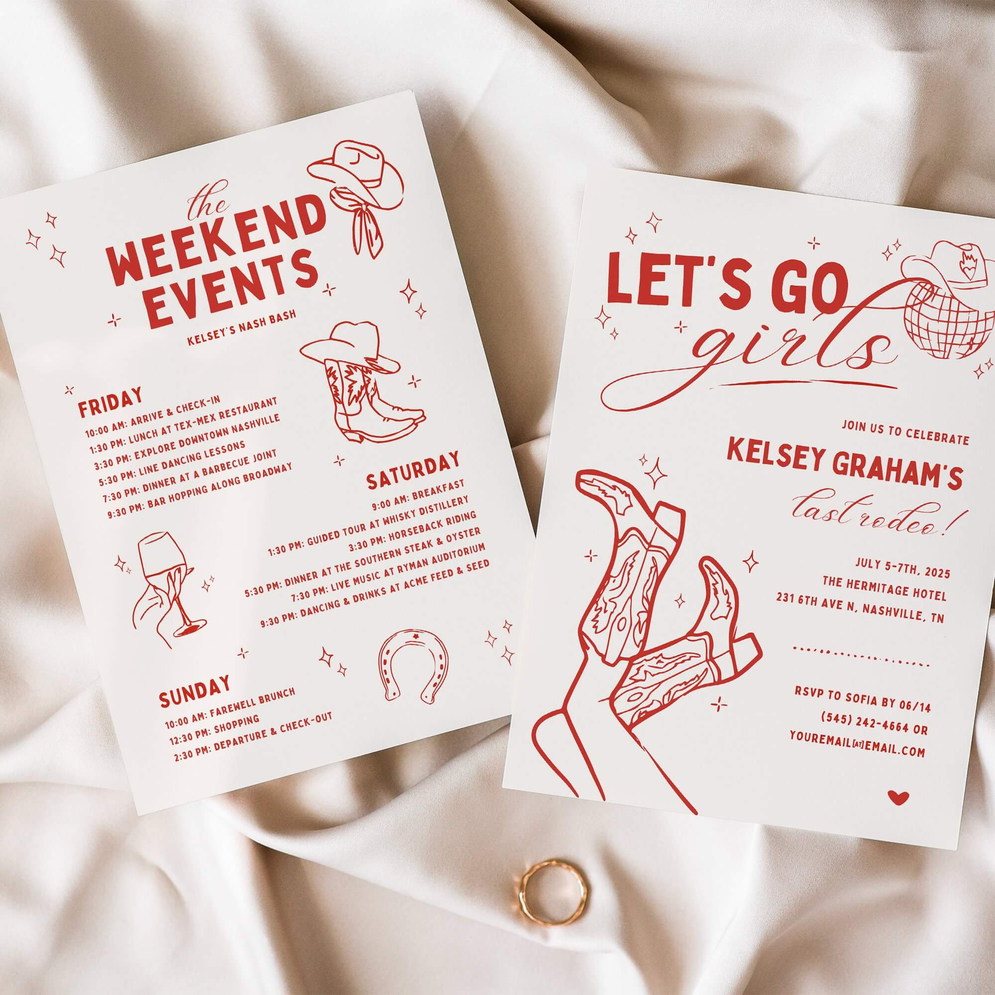 Let’s Go Girls Bachelorette Itinerary Template – Nashville Invitation, Disco Cowgirl, Last Rodeo, Nash Bash Party Printable