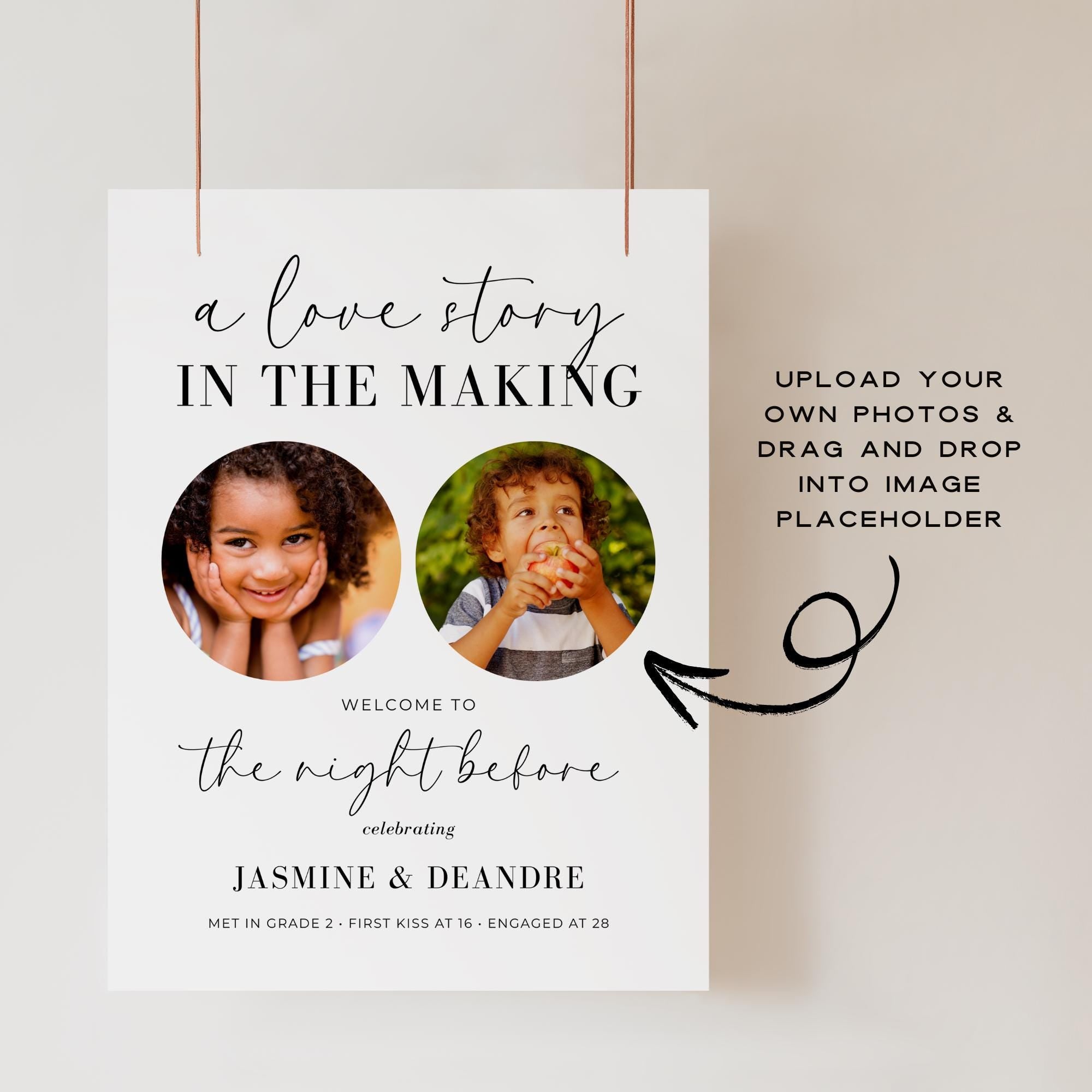 A Love Story The Night Before Rehearsal Dinner Welcome Sign Template – Editable Canva