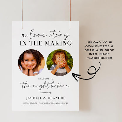 A Love Story The Night Before Rehearsal Dinner Welcome Sign Template – Editable Canva