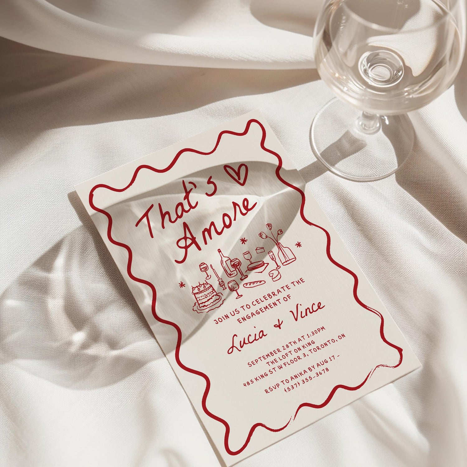 That’s Amore Engagement Party Invitation – Wavy Hand-Drawn Italian Bridal Shower Canva Template