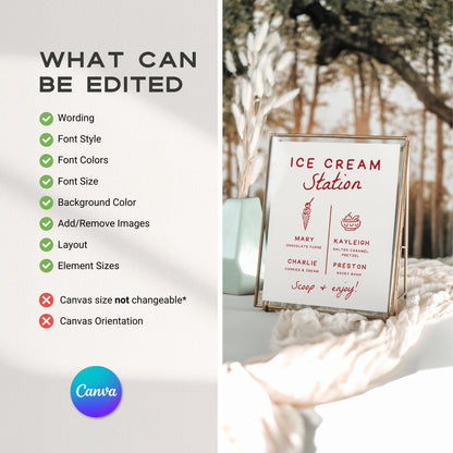 That’s Amore Ice Cream Station Sign – Editable Canva Wedding Table Sign Template