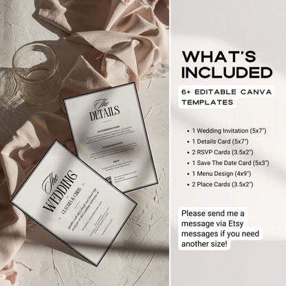 Elegant Minimalist Wedding Invitation Suite – Editable Canva Template Set for a Timeless Wedding