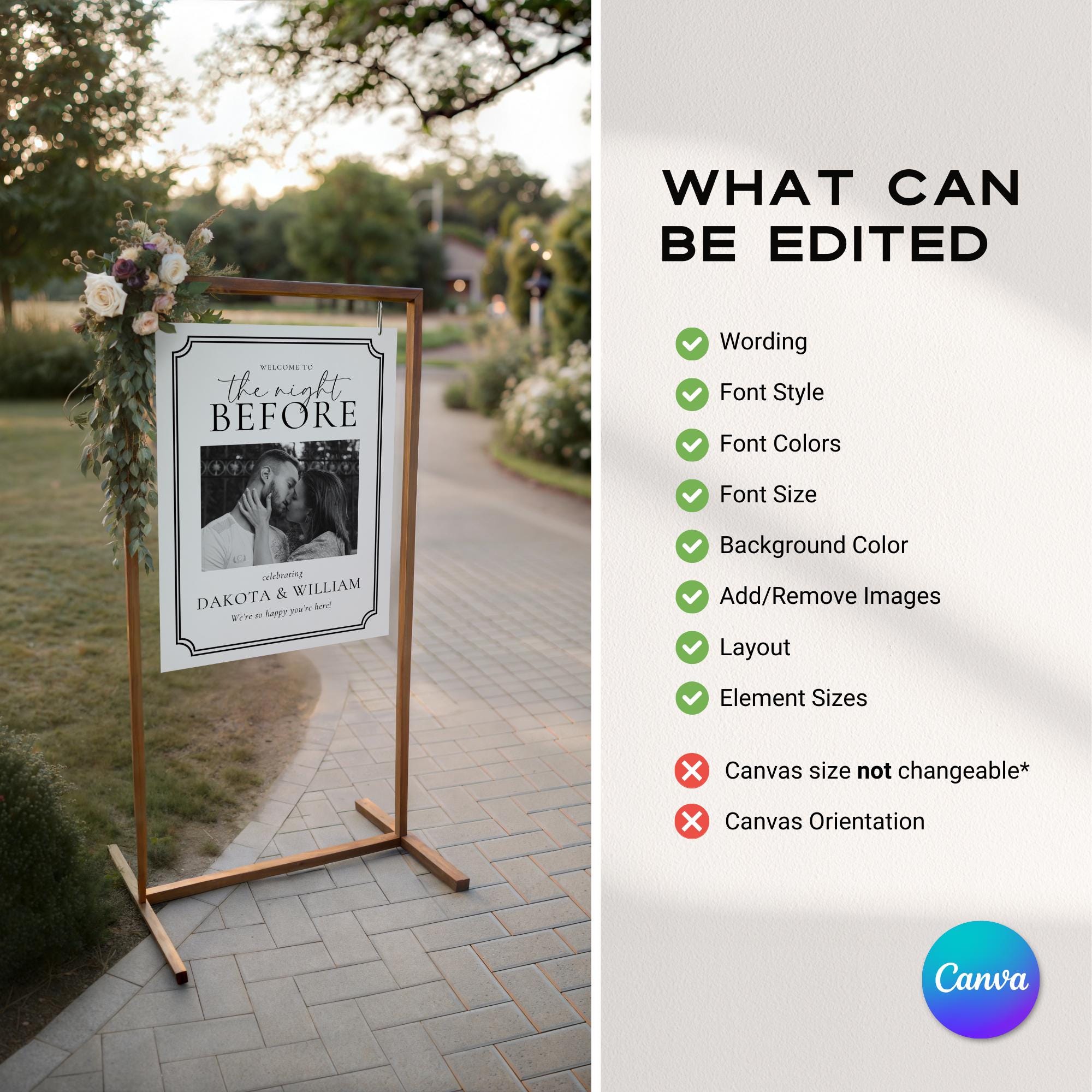 The Night Before Rehearsal Dinner Welcome Sign Template – Editable Photo Sign Canva