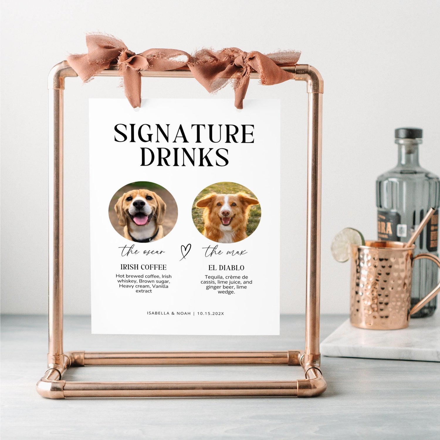 Dog Signature Drink Wedding Bar Sign – Editable Pet Cocktail Menu Canva Template