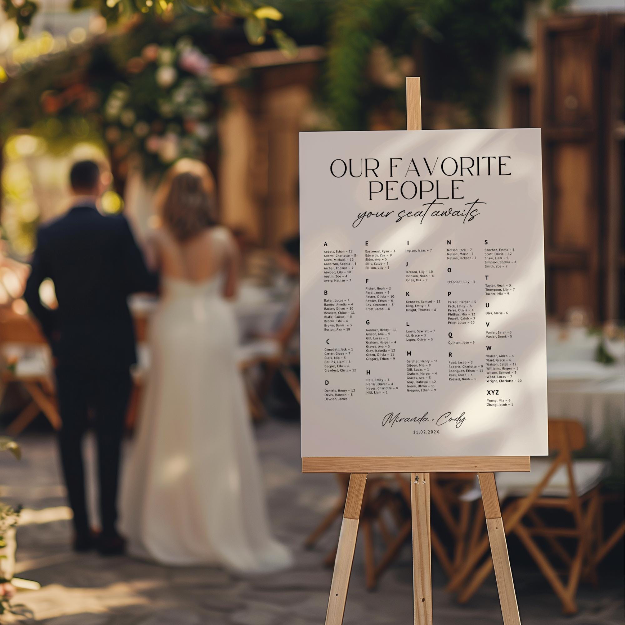 Minimalist Alphabetical Wedding Seating Chart – Modern Editable Canva Sign Template