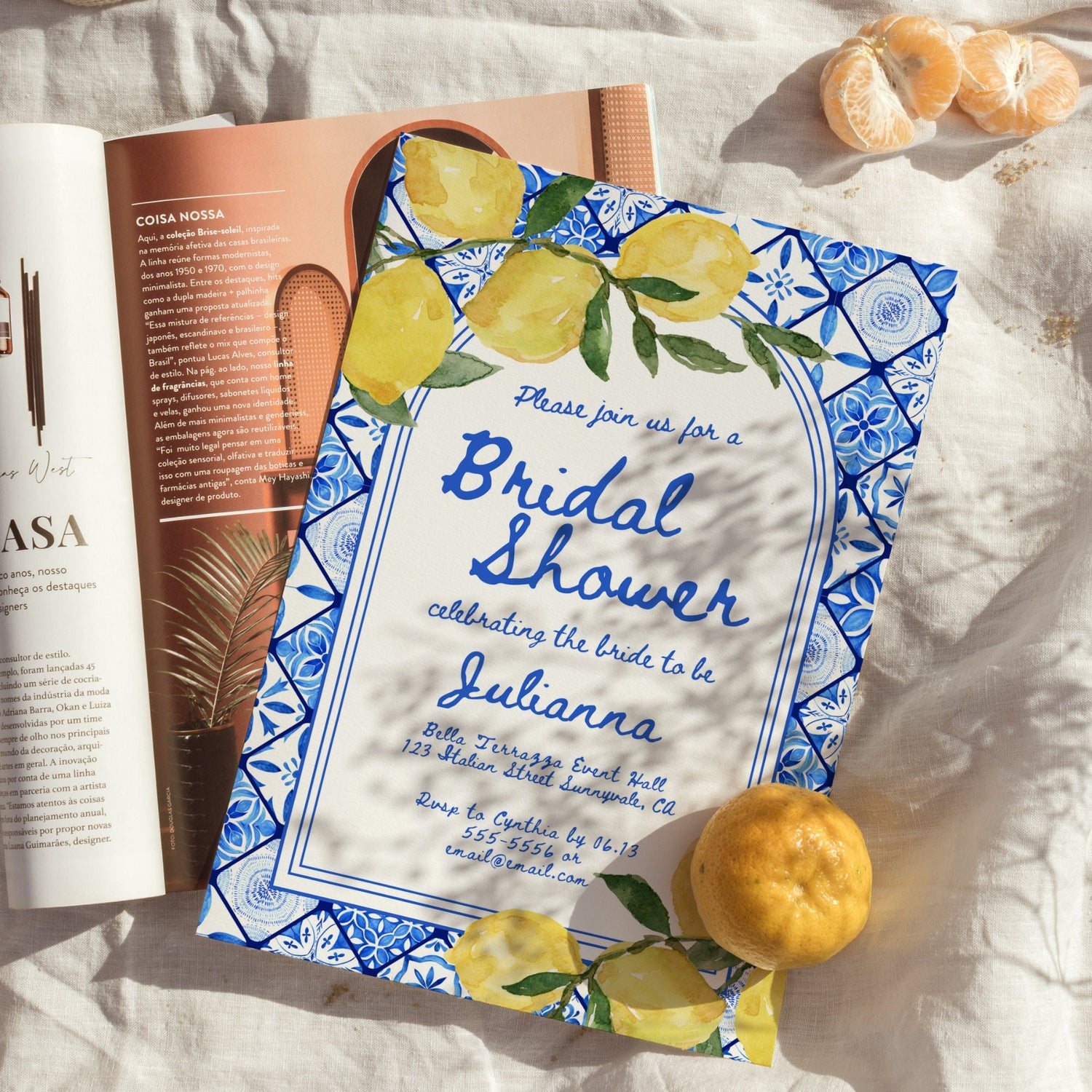 Italian Lemons Bridal Shower Invitation, Italian Bridal Shower Invitation, Lemon Bridal Shower Invitations Template, Citrus Mediterranean