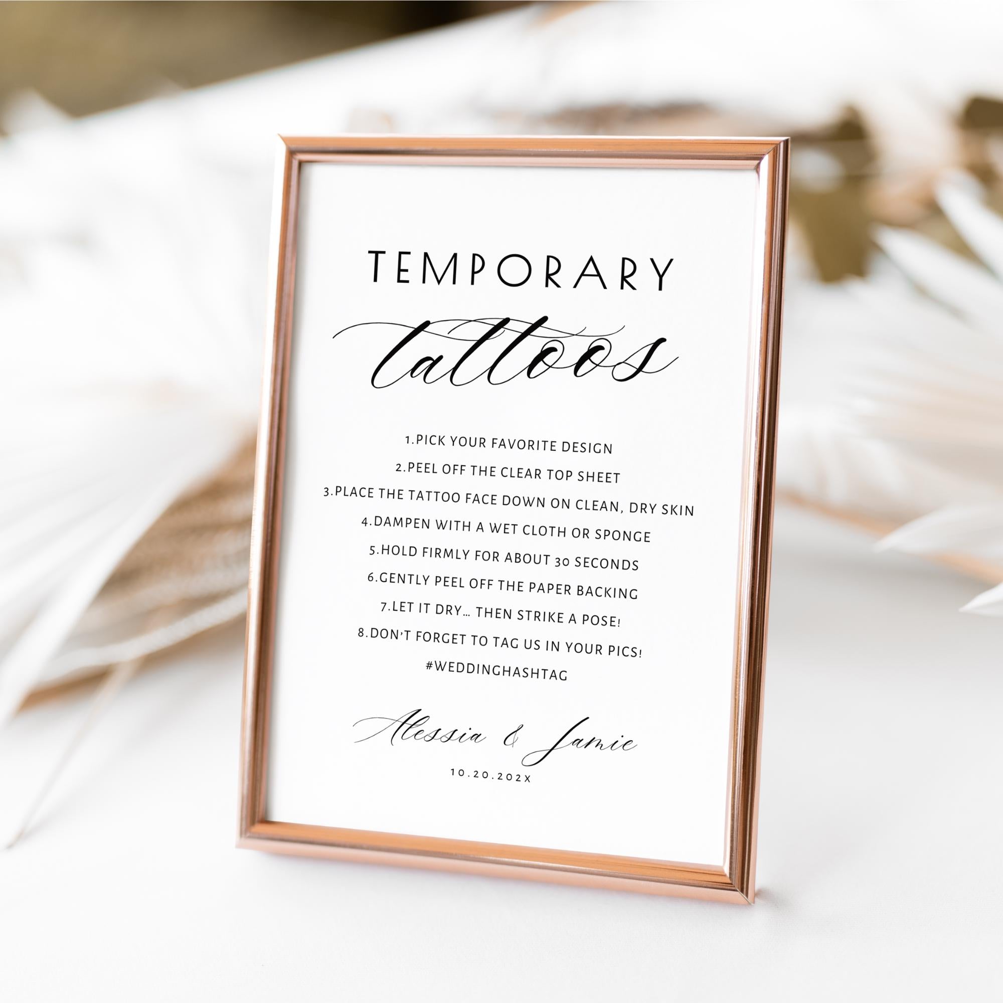 Minimal Temporary Tattoo Station Table Sign, Editable Wedding Reception Sign Template, Wedding Party Decor, Custom Temporary Tattoo Canva